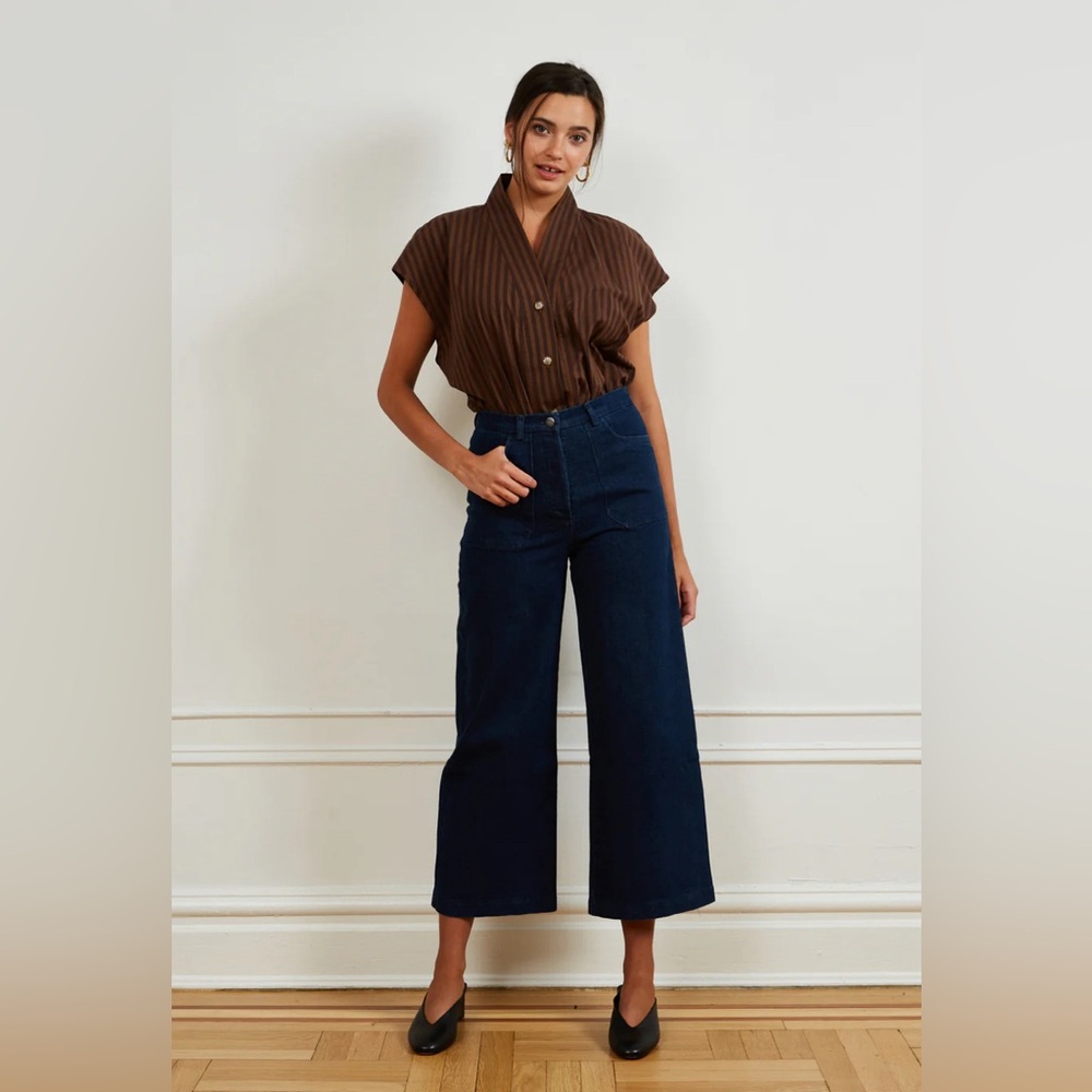 Loup Dark Indigo Cropped Wide Leg Simone Trousers